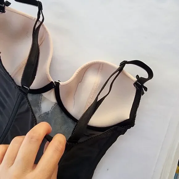 victoria’s Secret black Pink lace teddy lingerie 34B Corset Bustier Coquette Bow - Picture 8 of 11